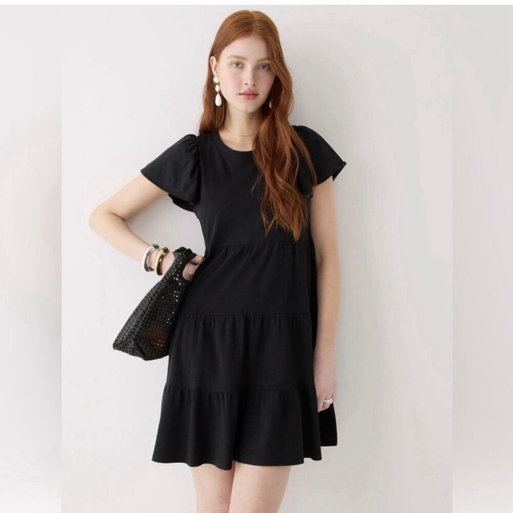 J. Crew Mini Dress Size XL Black Knit Broken-In Jersey Tiered Cotton Casual NWT